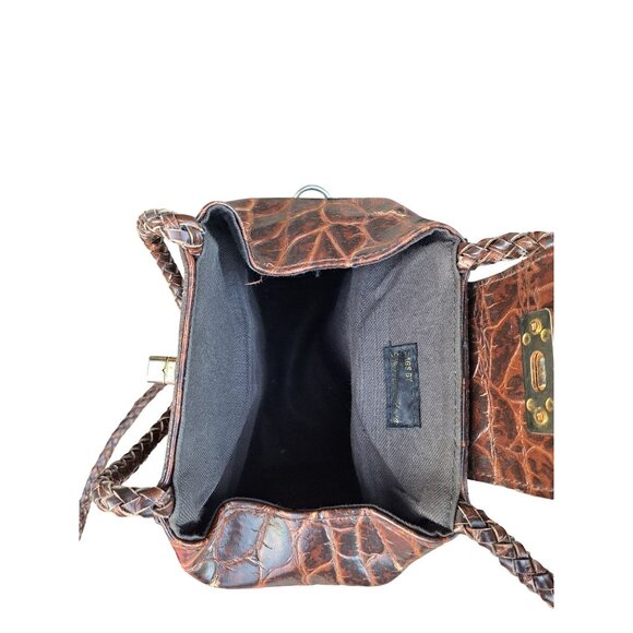 Vintage 1980s Warren Reed Brown Woven & Croc Embossed Shoulder Bag Purse - Picture 8 of 8